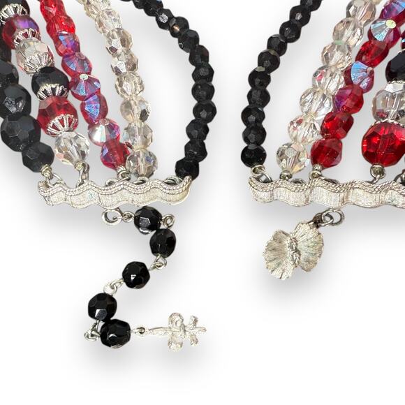 Vintage Vendome Lava Black Red White Glass Rhinestones Necklace 13 inch - Picture 3 of 5